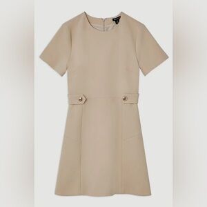 KAREN MILLEN Tailored Mini Dress Stretch Essential Waist Tab Button Camel NEW 12